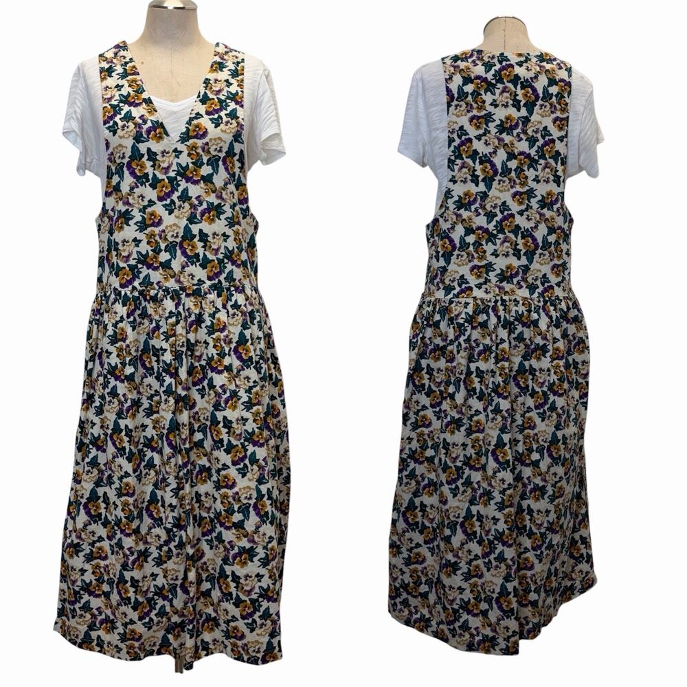 Honors Vintage Sleeveless Floral Print Midi Dress 100% cotton Size M Made in UAE